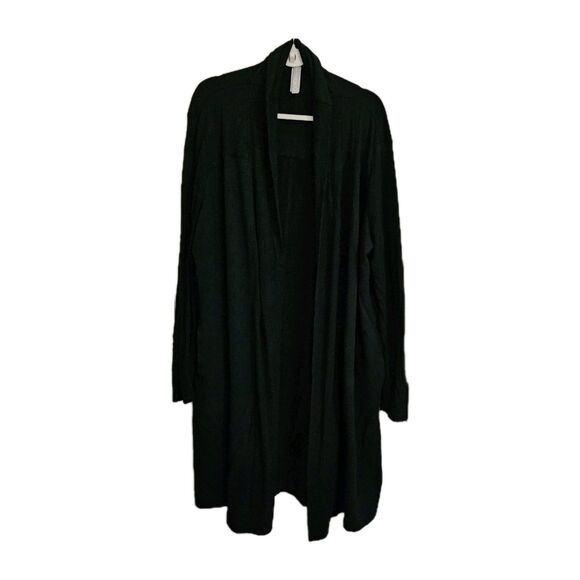 Athleta Cardigan 1X Black Long Wrap Sweater Open Front Ribbed Pockets Relaxed - Picture 1 of 8